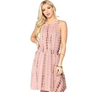 New GiGiO USA Rose Blush Tie Dye Sleeveless Dress with Side Ties & Pockets Small